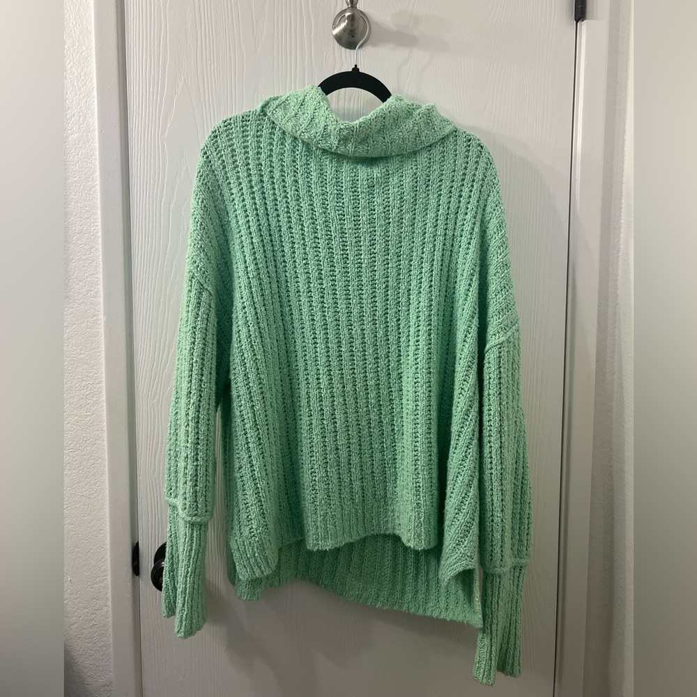 Free People Care Ella Tunic - Mint Green Oversized Turtleneck Sweater